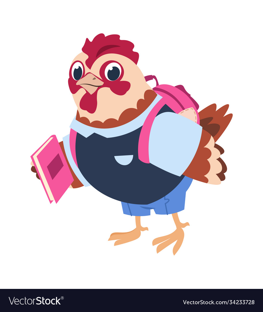 Cute cartoon chicken with book and backpack Vector Image Cute cartoon chicken with book and backpack Vector Image