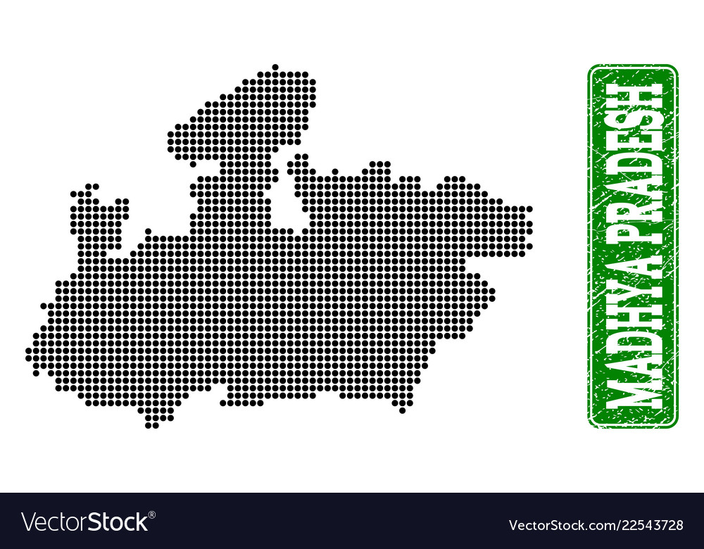 Dotted map of madhya pradesh state and grunge