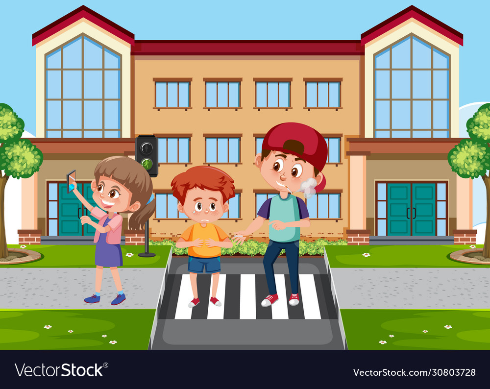 Scene with kid bullying their friend on street