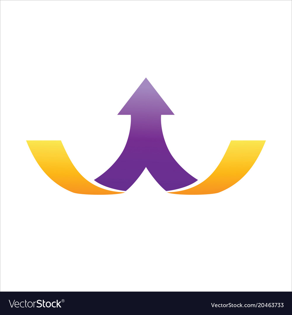 1 purple arrow divided from middle on 2 gold lines