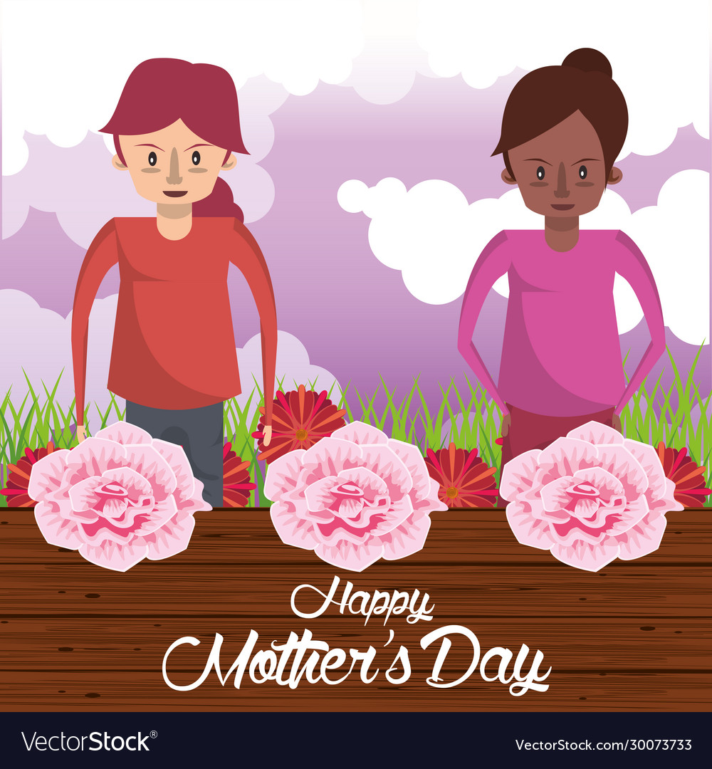 Happy mothers day card with interracial moms