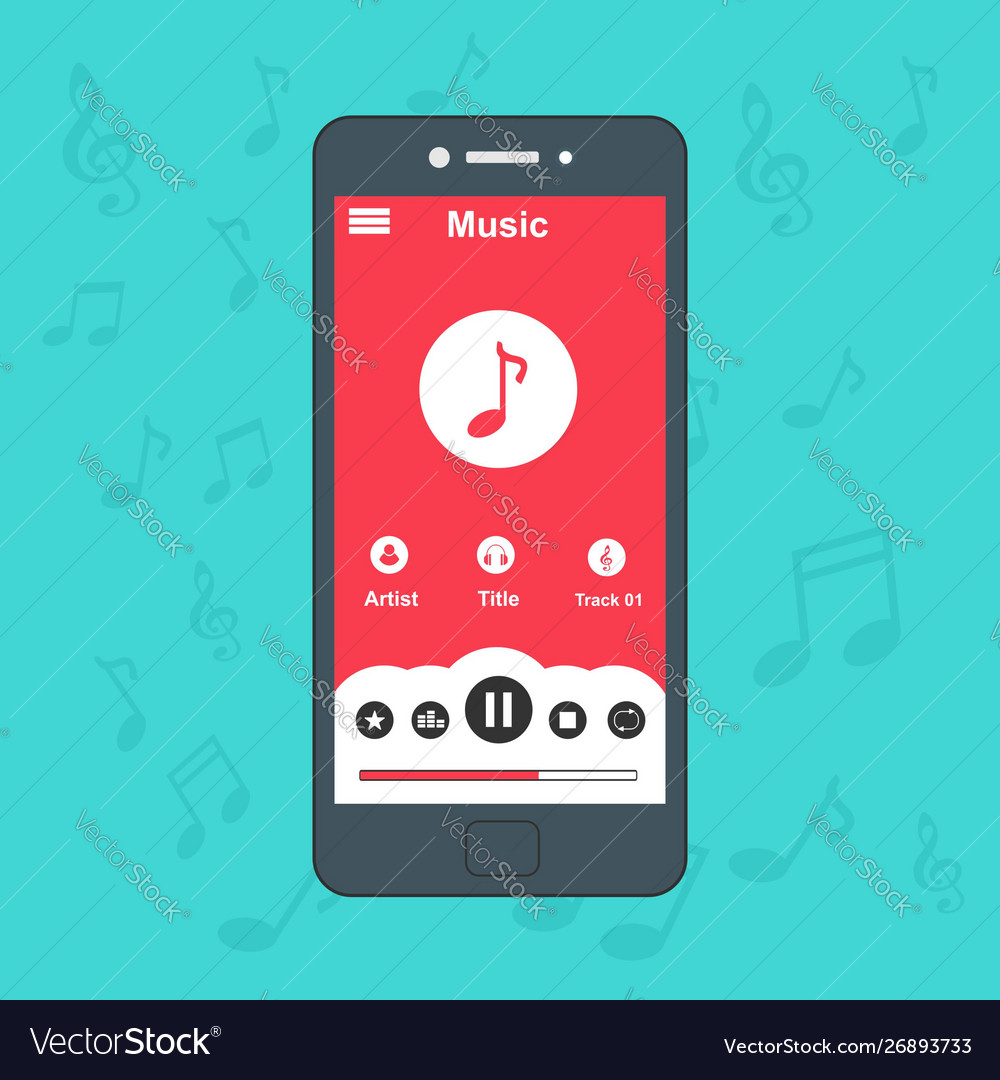 Media Player Application App Template With Flat Vector Image