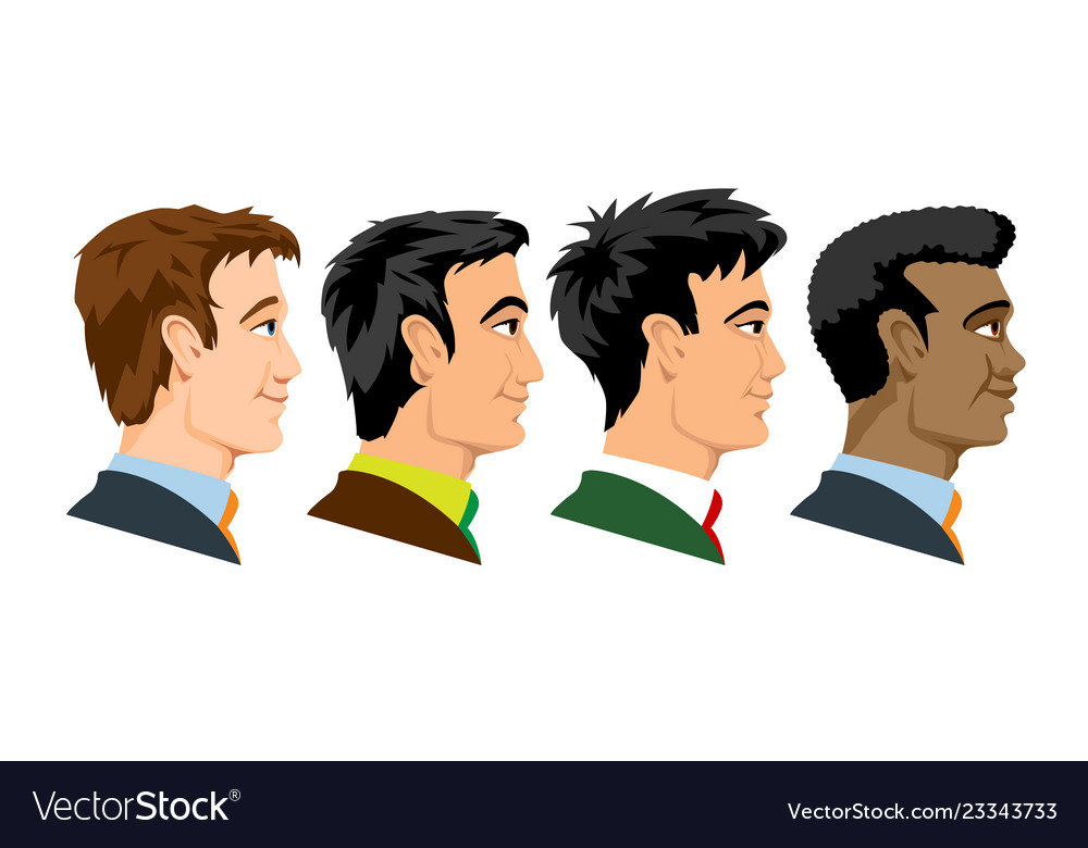 Side view of four kind races men Royalty Free Vector Image