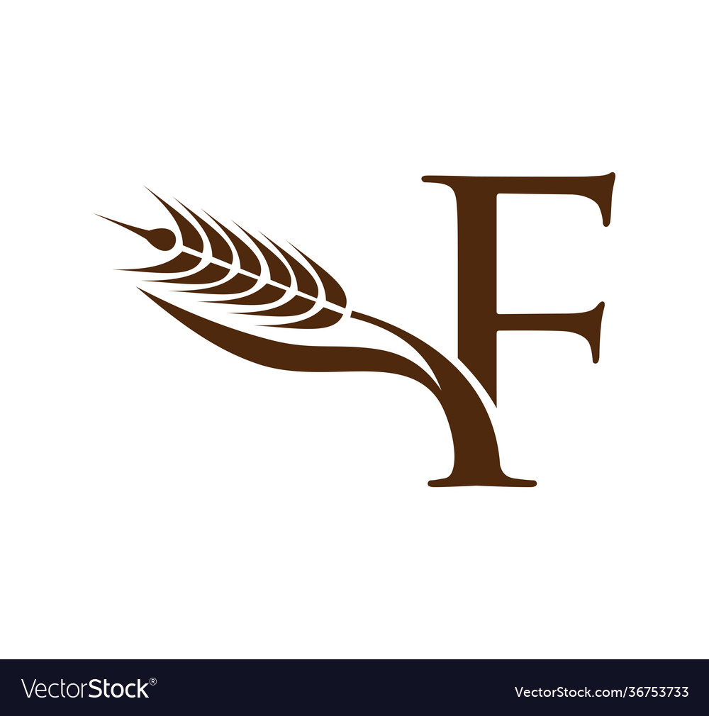 Wheat grain initial logo letter f Royalty Free Vector Image