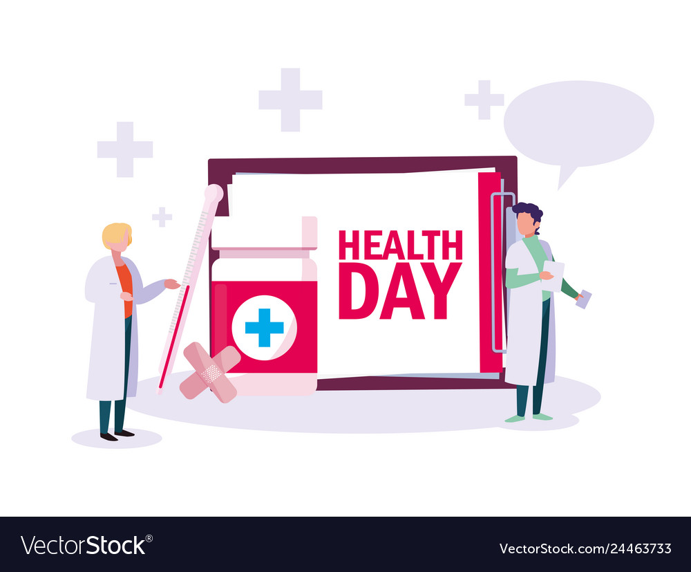 World health day card with doctors men