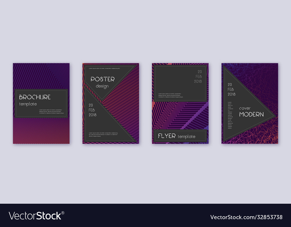 Black brochure design template set violet abstract