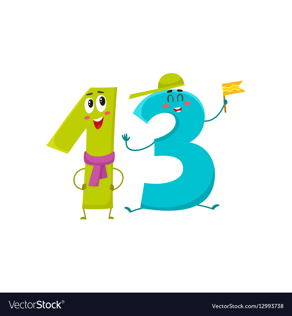 Cute and funny colorful 13 number characters