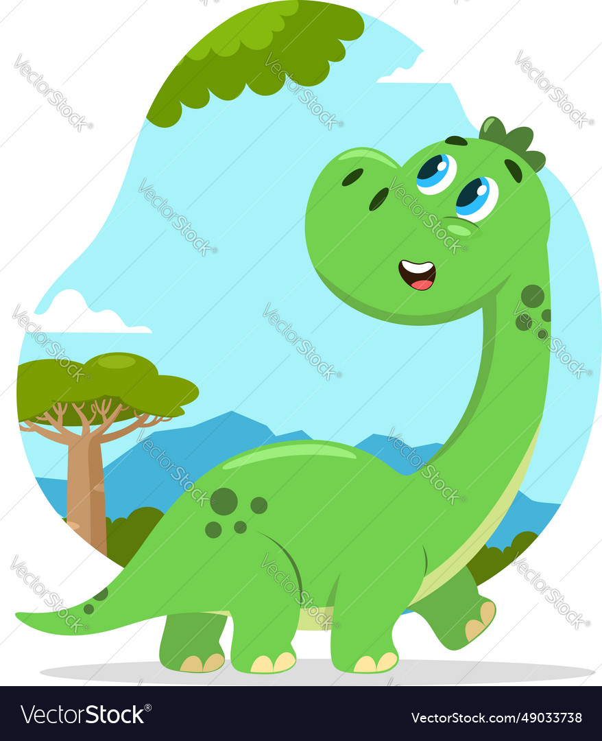 Cute baby dinosaur cartoon character walking