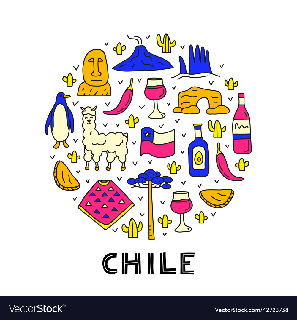 Doodle colored chile icons in circle