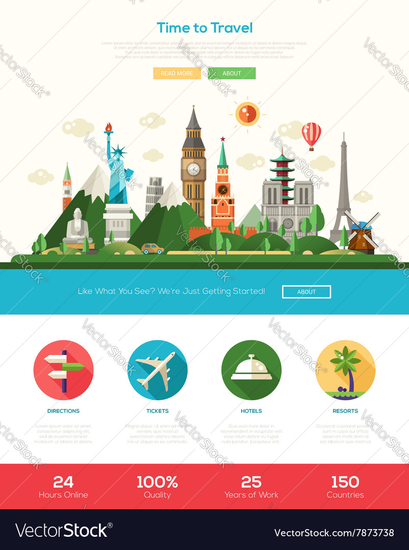 Flat Design Travel Website Header Banner With Vector Image