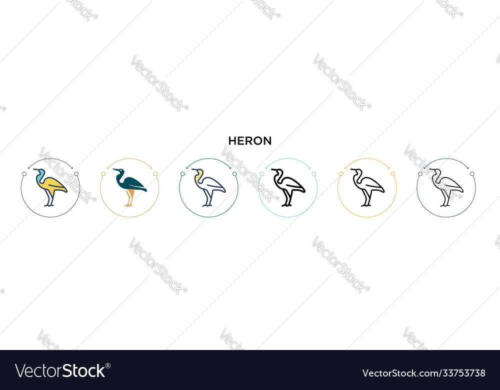 Heron-Ikone in gefüllter dünner Linie Kontur und Schlaganfall