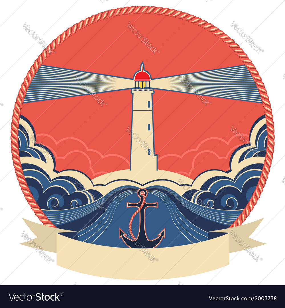 Lighthouse label with anchor and rope frame Vector Image