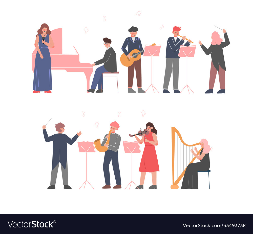 Musician Characters Playing Musical Instruments Vector Image