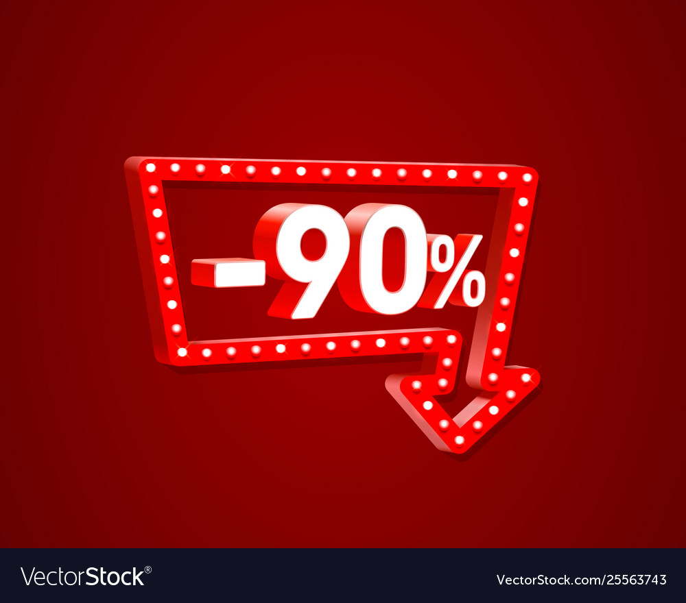 Banner 90 off with share discount percentage neon Vector Image