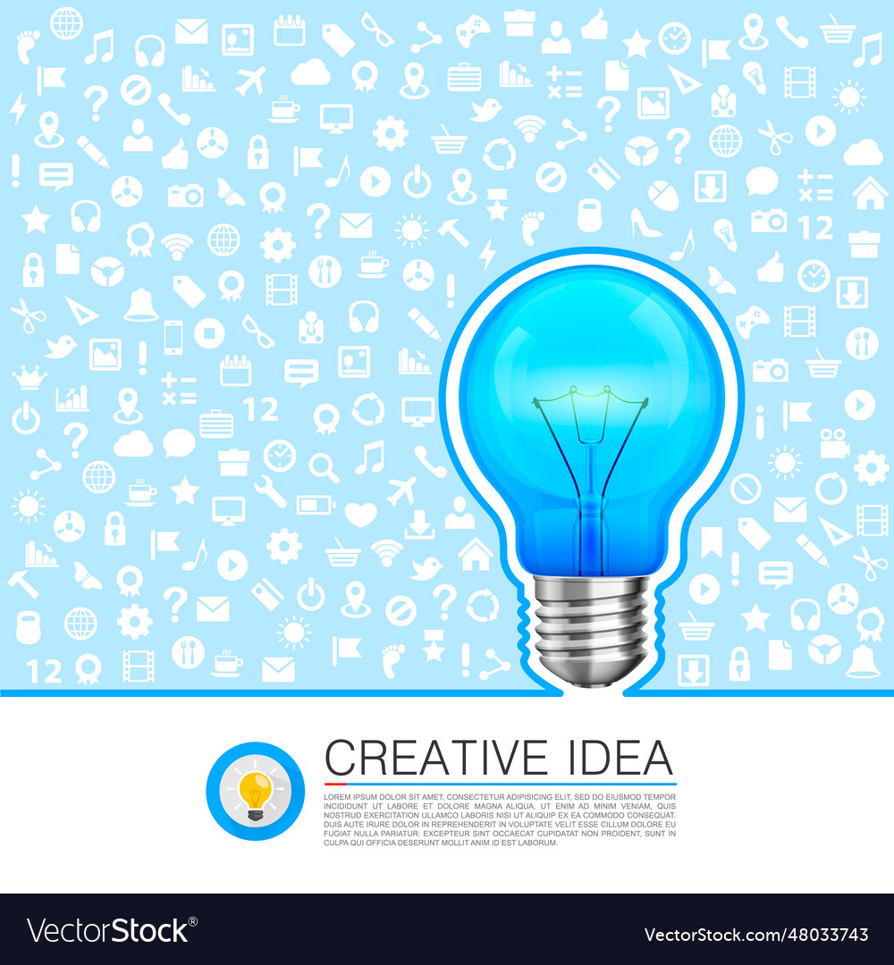 Bulb idea with icons on the background