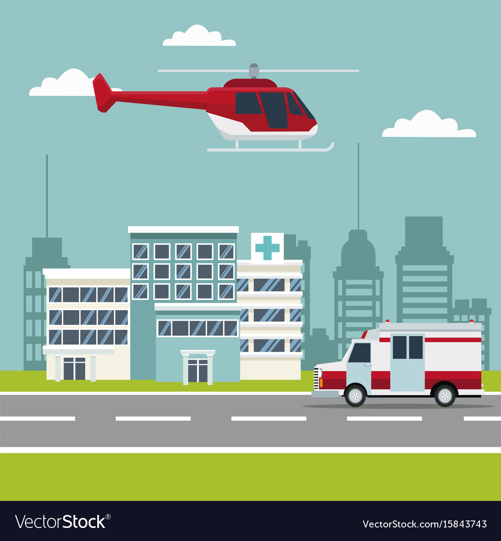 City landscape scene building hospitals Royalty Free Vector