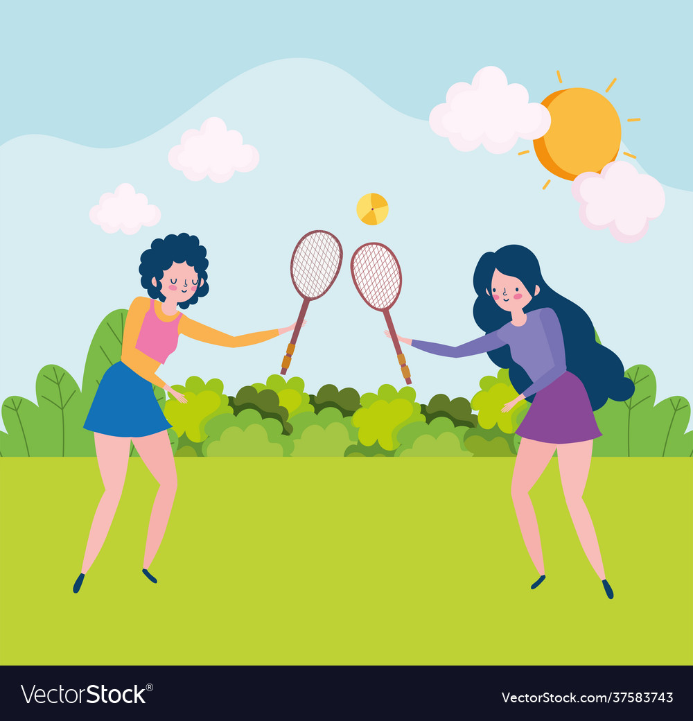 Girls Playing With Rackets Royalty Free Vector Image