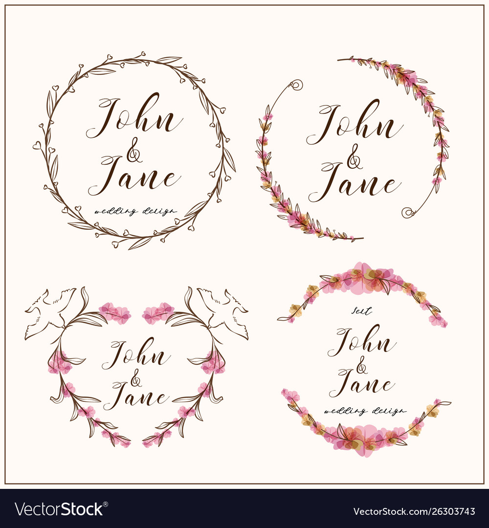 Set florals decorative wreaths with branches frame