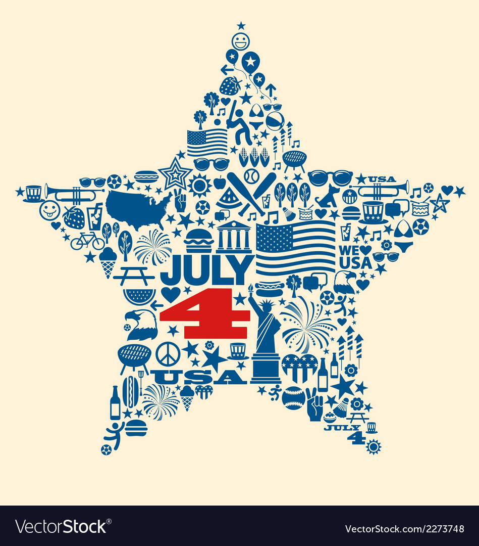 4th july icons symbols collage t-shirt design Vector Image