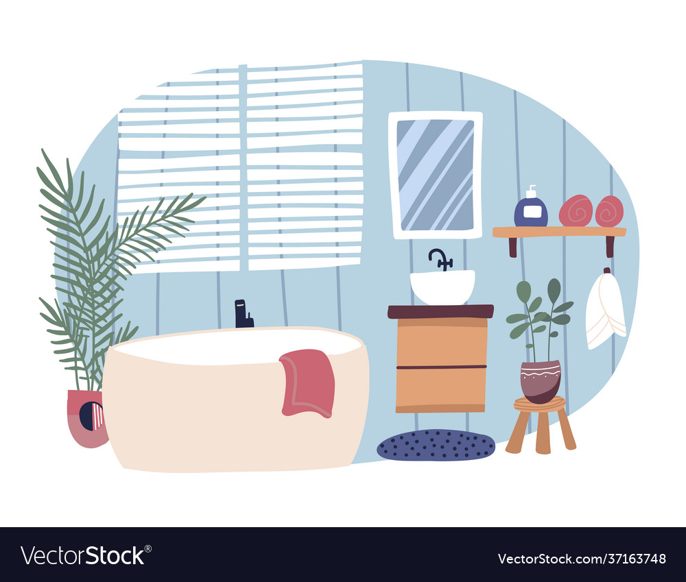 Bathroom interior furnished with bathtub Vector Image