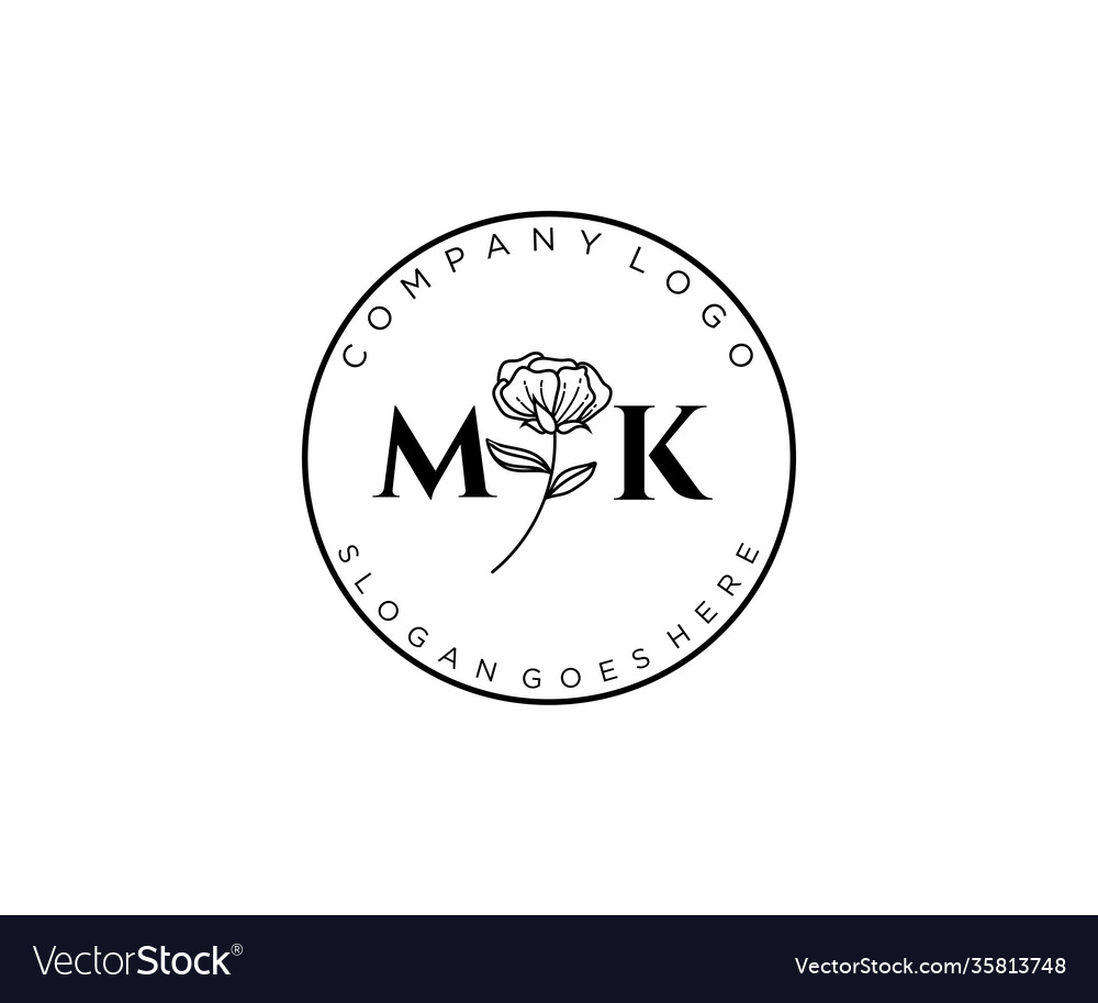 Initial mk letters botanical feminine logo