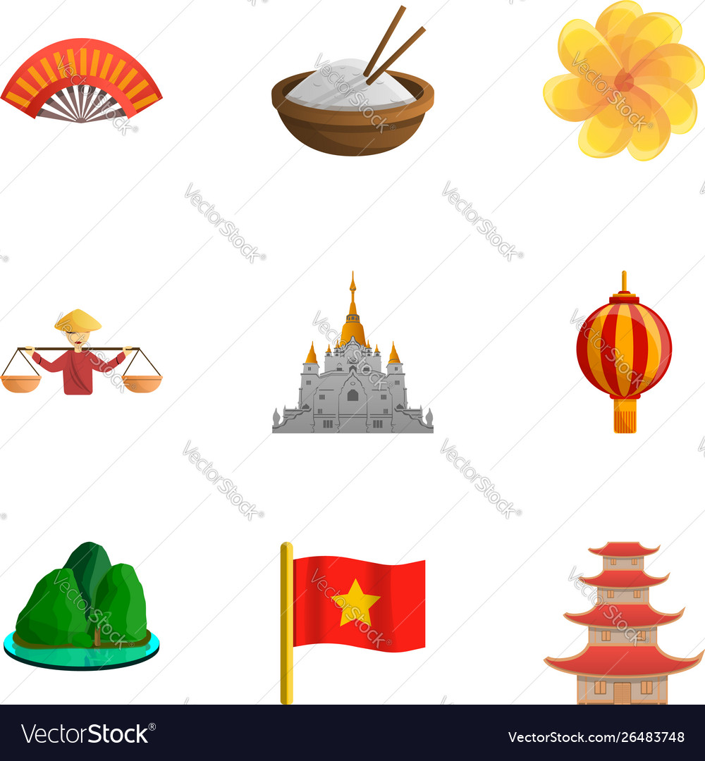 Vietnam icon set cartoon style Royalty Free Vector Image