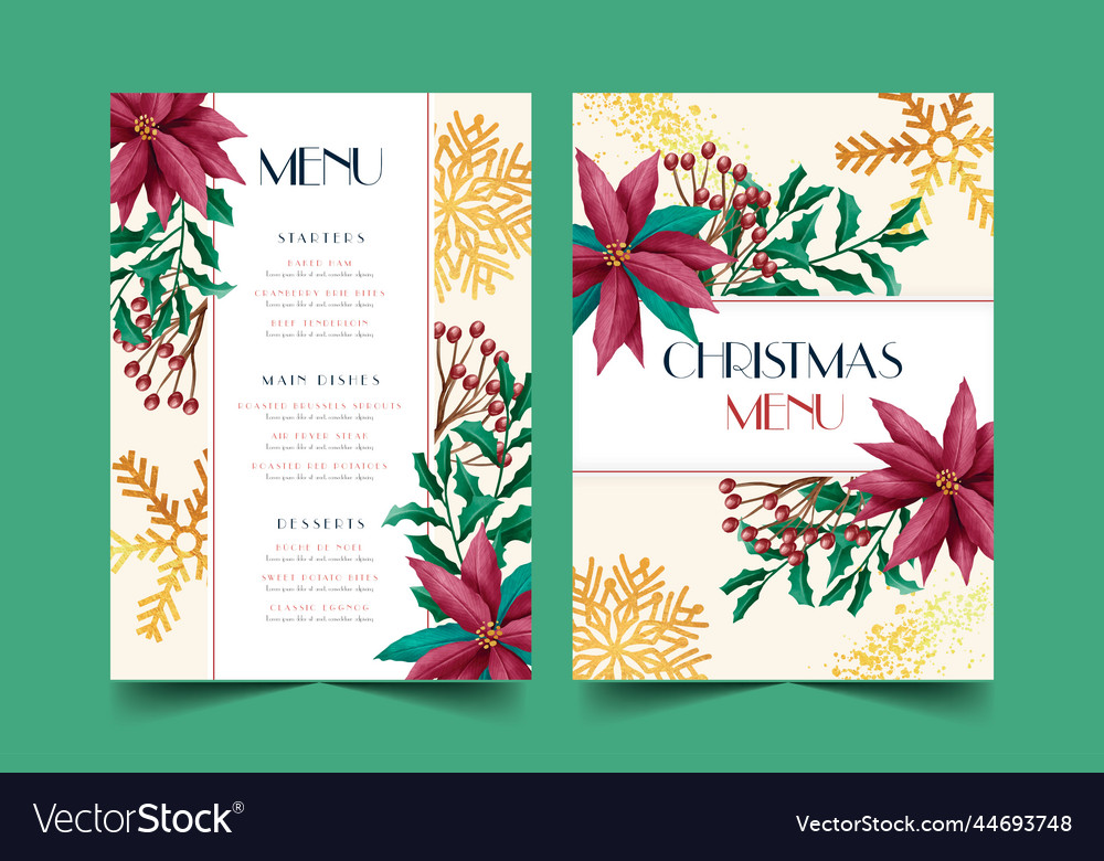 Watercolor christmas menu template design Vector Image