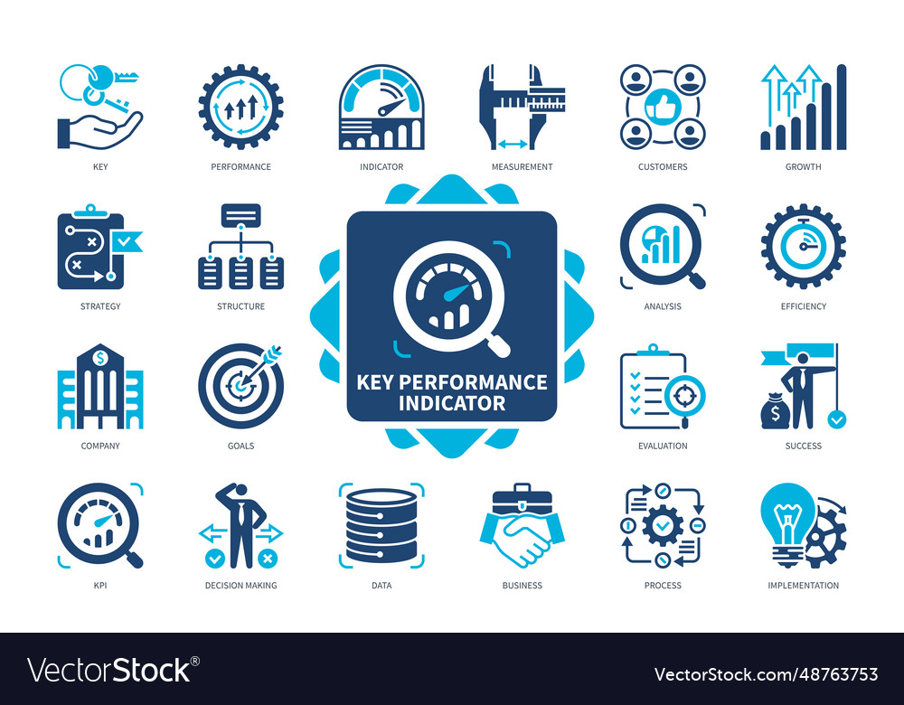 Key performance indicator solid icon set Vector Image