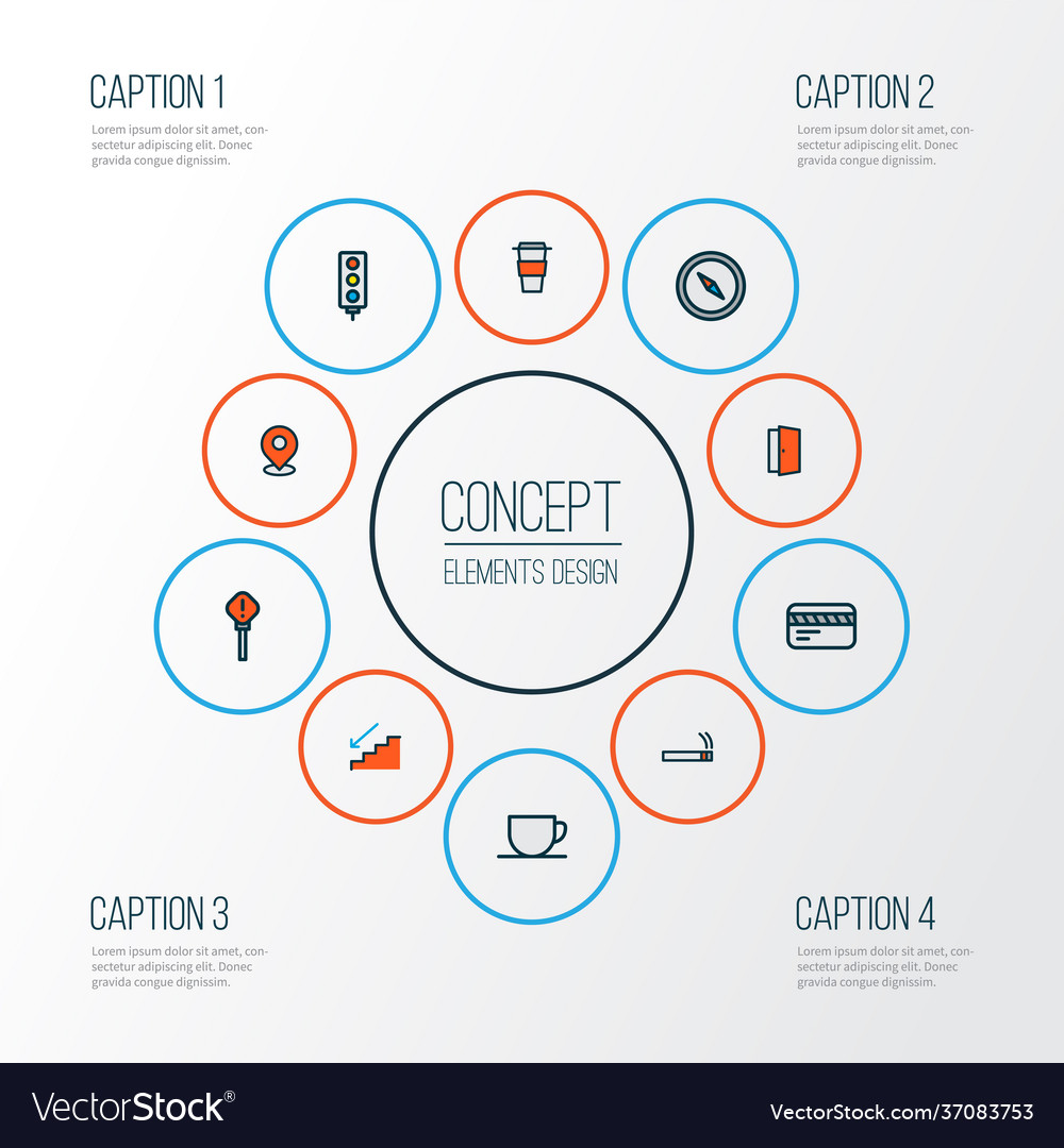 Navigation icons colored line set with pin sign