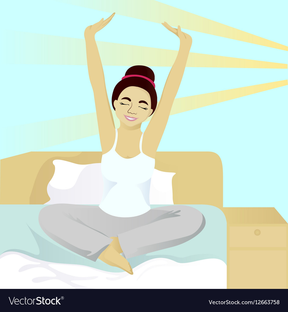 Girl stretches in bed morning Royalty Free Vector Image