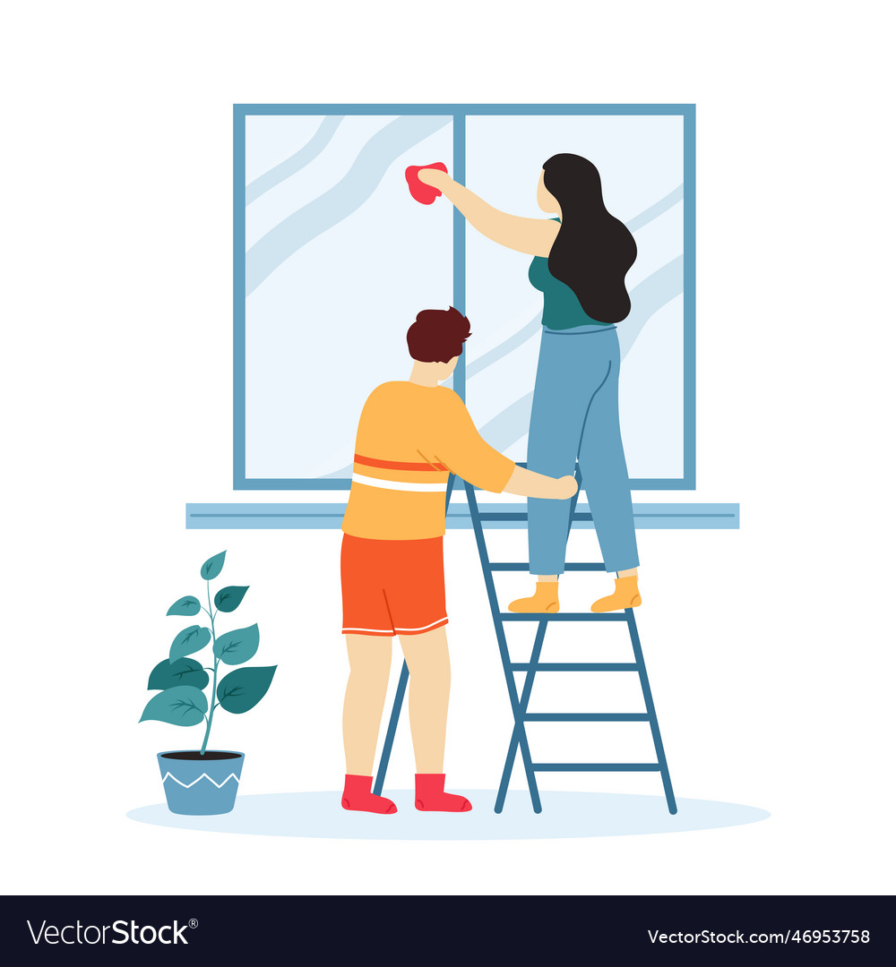 Home cleaning people do housework woman standing Vector Image