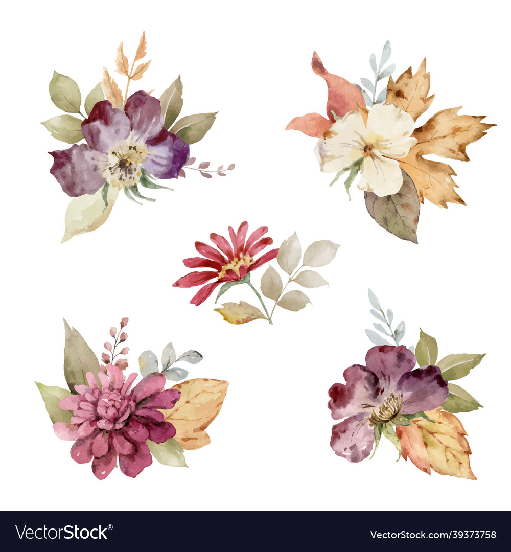 Watercolor set of autumn bouquets of flowers vector image Watercolor set of autumn bouquets of flowers