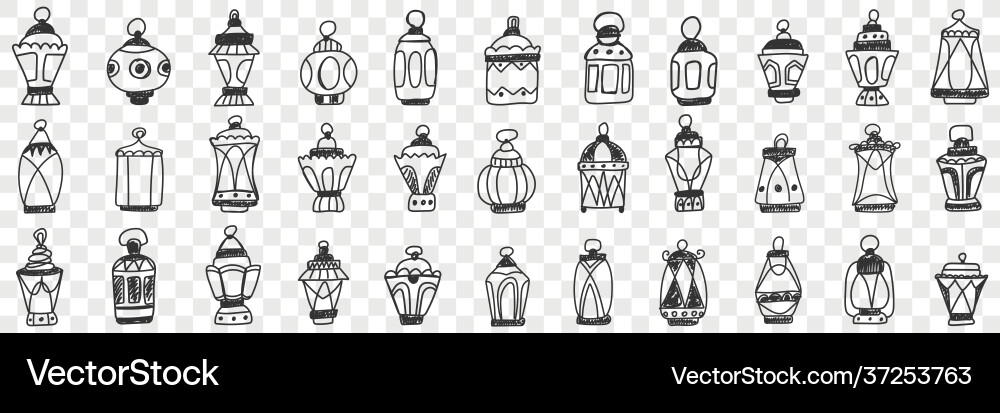 Decorations lamps and shades doodle set Royalty Free Vector