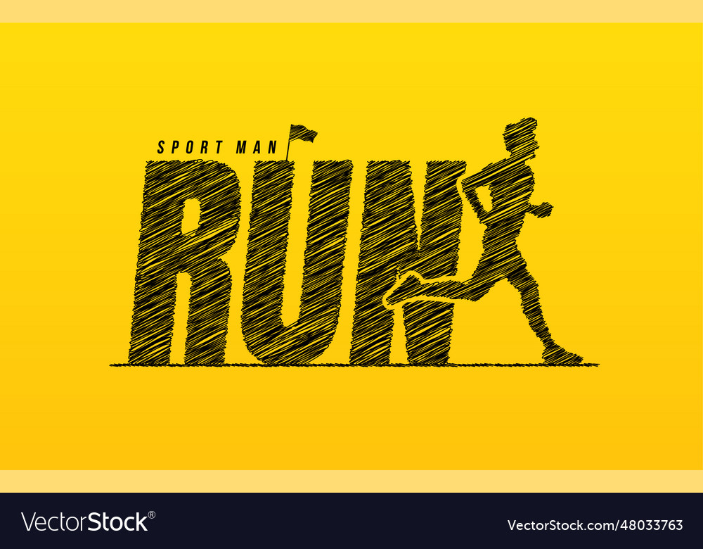 Run scribble text with sport running man Vector Image