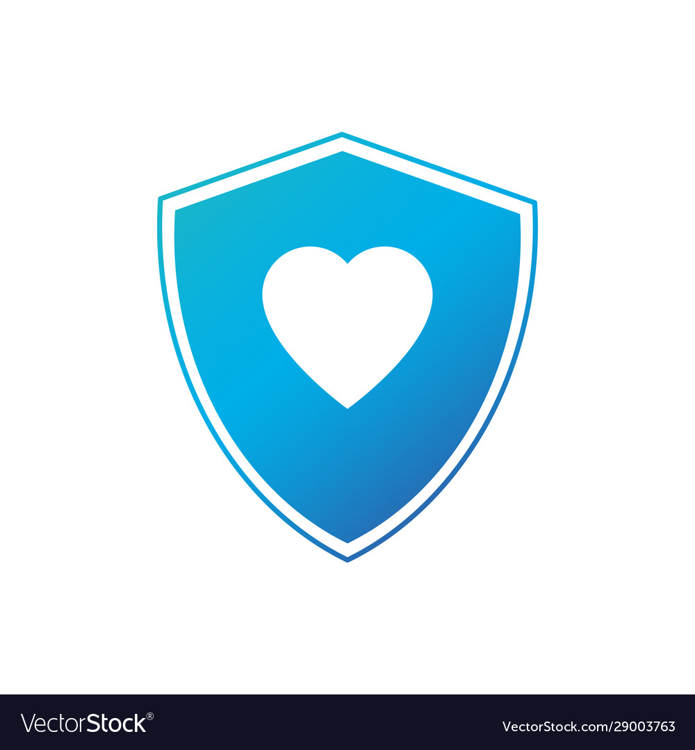 Shield in heart icon isolated on white background