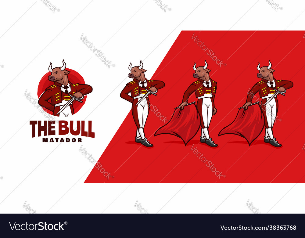 Bull matador mascot cartoon logo template Vector Image Bull matador mascot cartoon logo template Vector Image