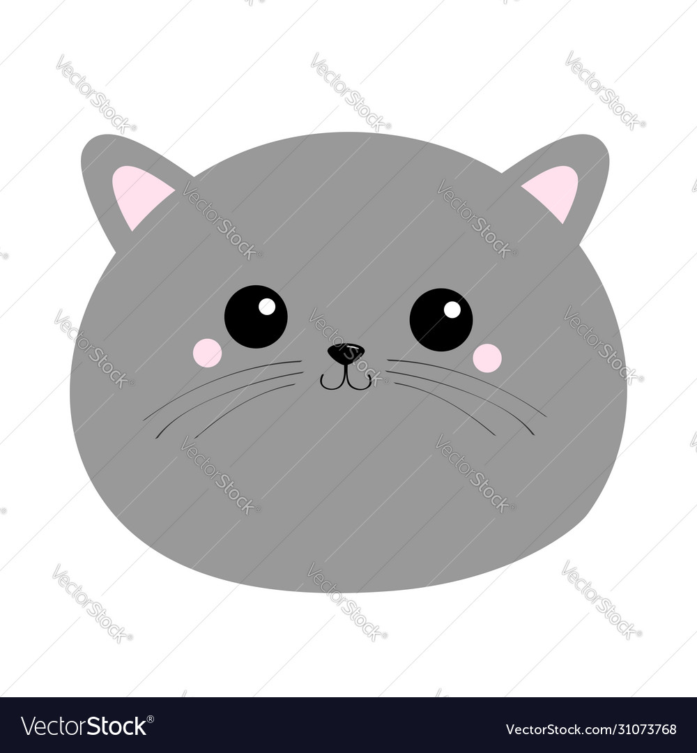 Cute Cat Icon Gray Kitten Face Head Silhouette Funny Kawaii