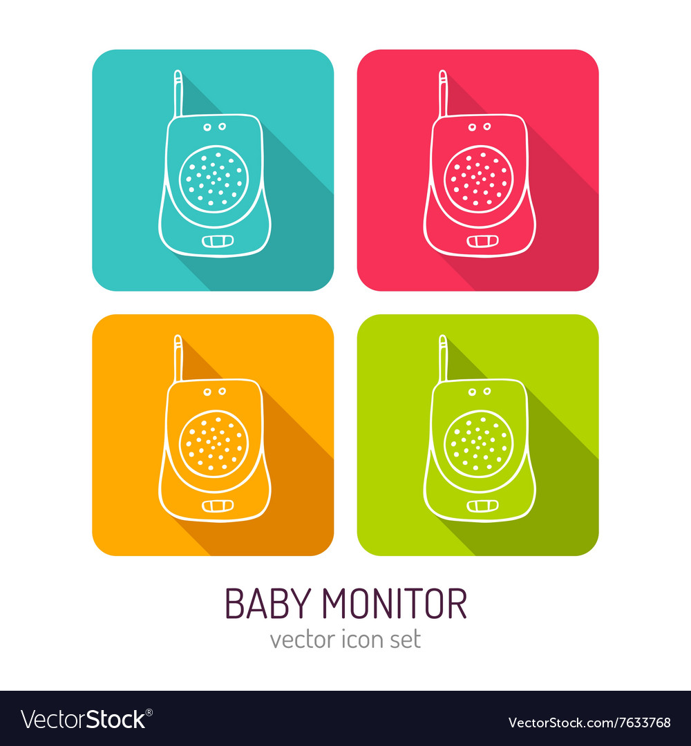 Line art baby monitor icon set in four color