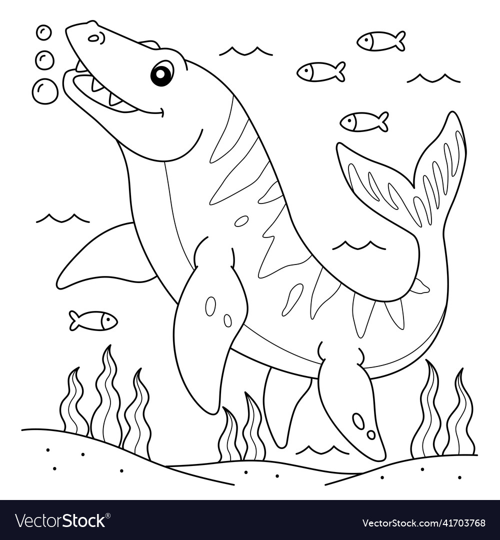 Mosasaurus coloring page for kids Royalty Free Vector Image