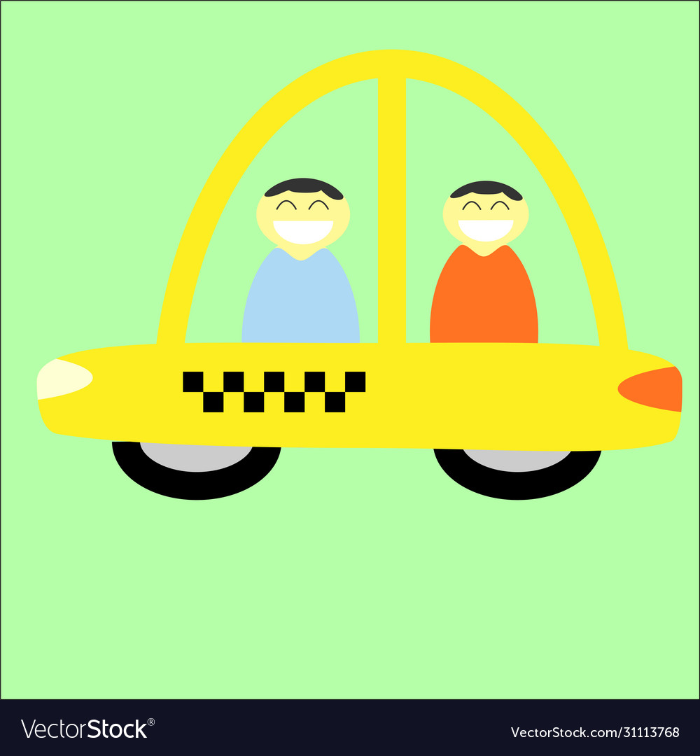 Yellow taxi cab with driver ans passenger