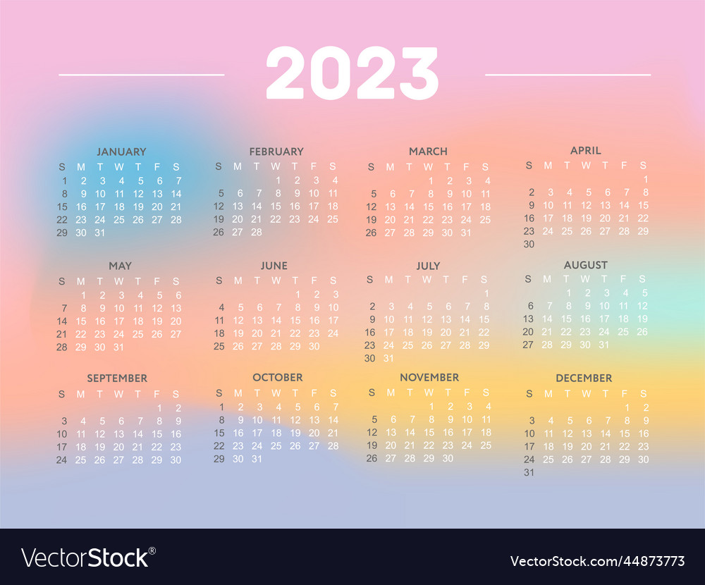 2023 calendar year the week starts on sunday Vector Image