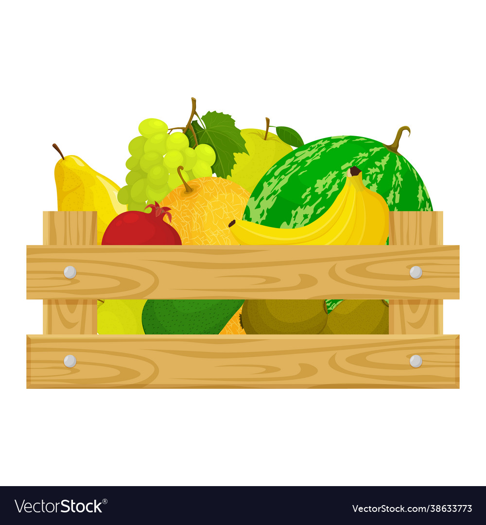 A wooden box full various fruits template