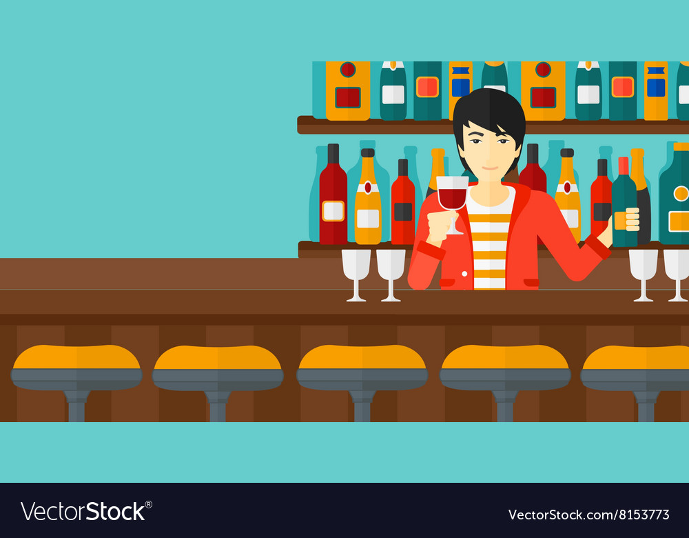 Bartender standing at the bar counter Royalty Free Vector