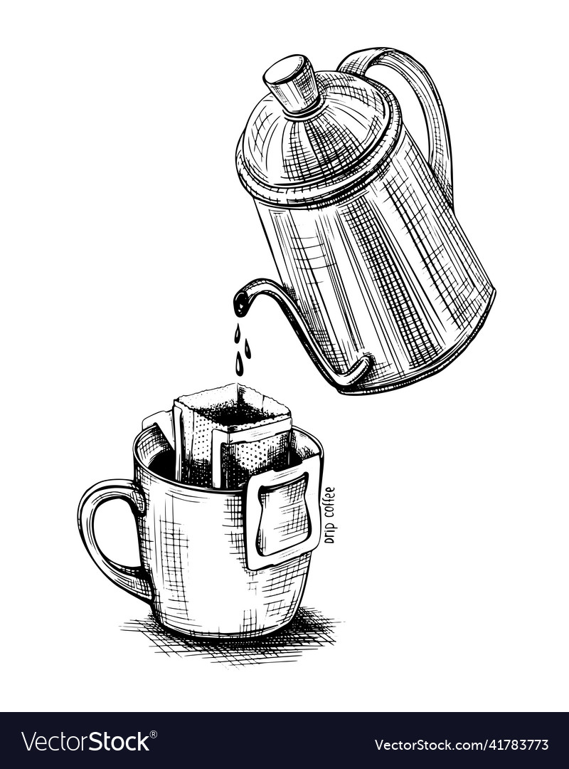 Black drip coffee sketch cup in retro style Vector Image