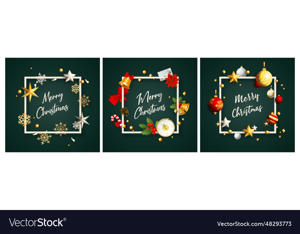 Merry christmas green banner set with baubles Vector Image