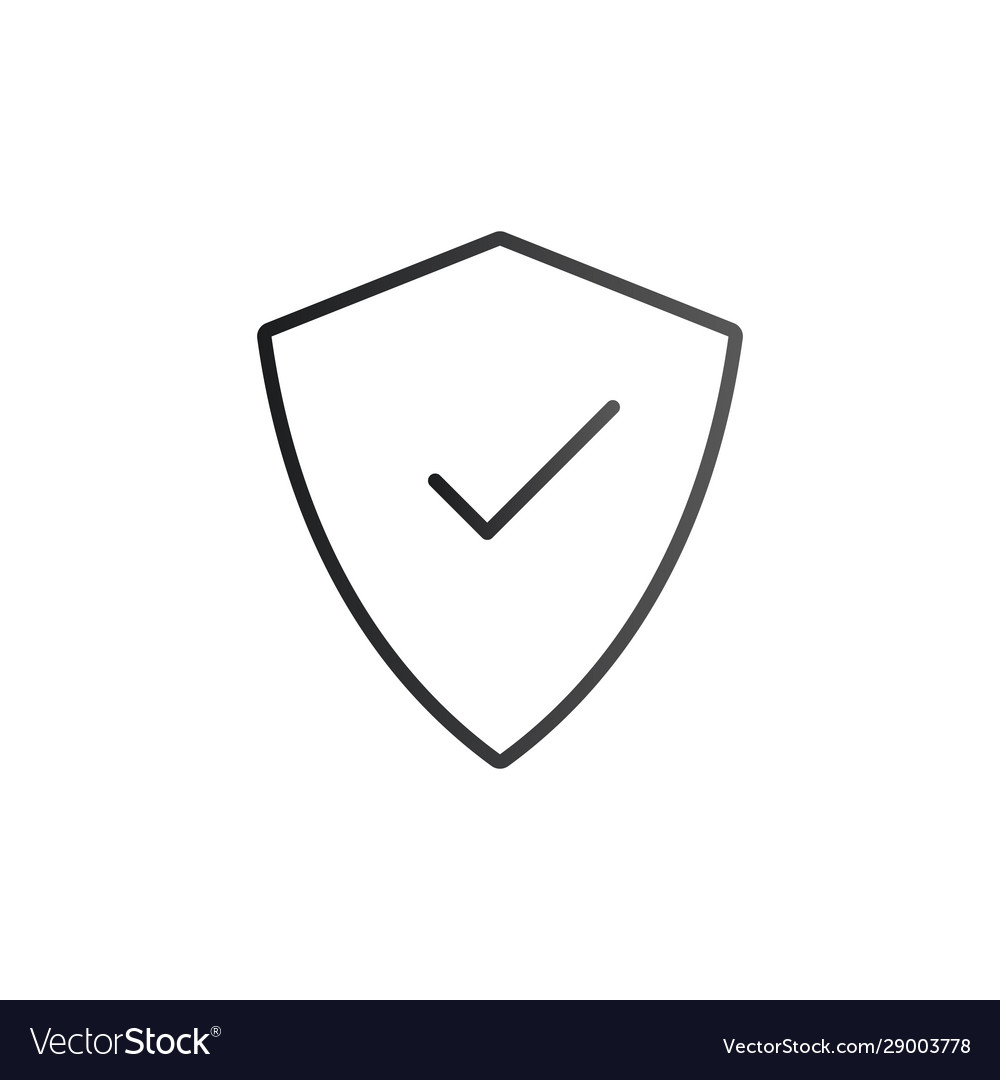 Linear shield with check mark icon in flat style