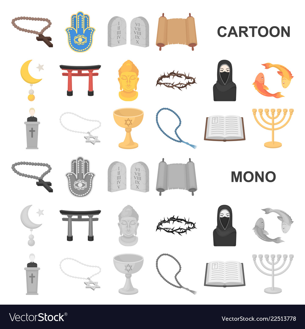 Religion and belief cartoon icons in set Vector Image