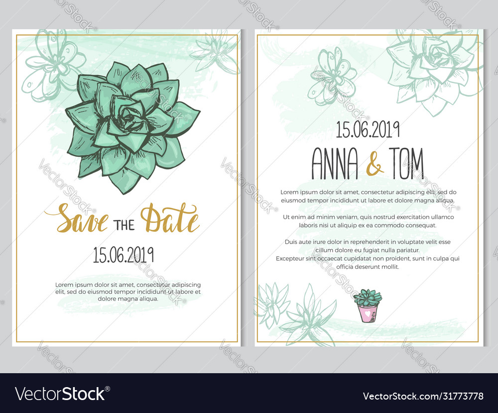 Wedding invitation template with cute succulent