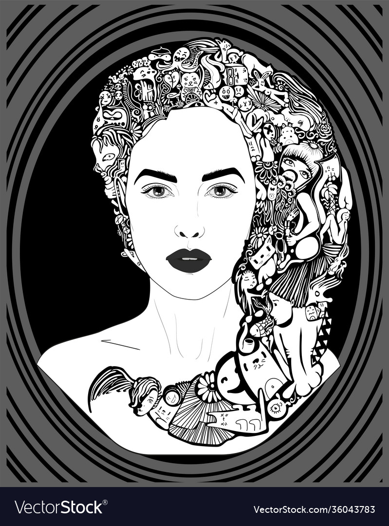 Abstract girl with ornaments graphic in her hair vector image Abstract girl with ornaments graphic in her hair