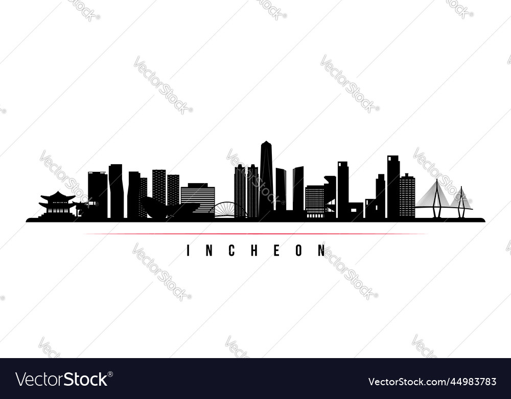 Incheon skyline horizontal banner black and white